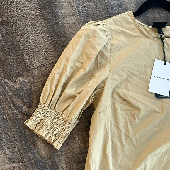 NWT Who What Wear Tan Puff Sleeve Blouse - Picture 14 of 14